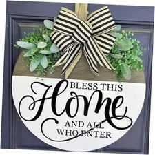 Welcome Sign for Front Door Decor, Rustic Wood Wreaths with Bless This Home