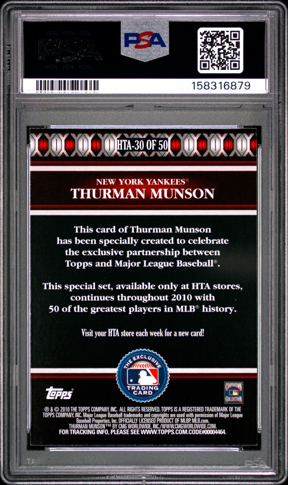 2010 Topps Logoman Hta #HTA30 Thurman Munson Logoman Hta PSA 9 view 2