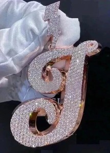 Authentic 3.2Ct Round D/VVS1 Real Moissanite Men's "J" Letter Pendant 14k Pink Gold Plated