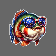 Fishing Sticker Vinyl Decal Patriotic Cute Round Bass With Flag Shades Art