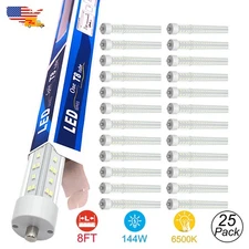 25 Pack 144W 8Ft Single Pin Led Tube Lights Bulbs 6500K Daylight White No RF FM
