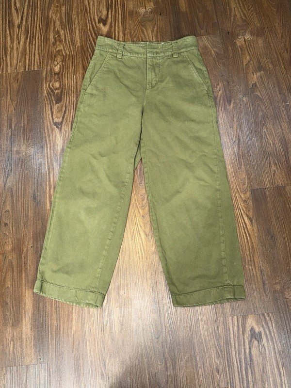VINCE WASHED WIDE LEG CROP PANTS OLIVE SZ 00