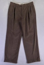 St Croix Pants Slacks Mens 38x32 Brown Corduroy Pleated Cuffed Old Money Italy