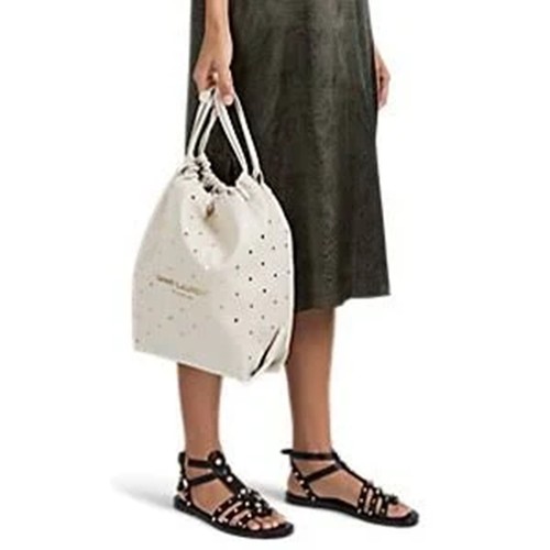 Saint Laurent Teddy Drawstring Leather Gold Star Shoulder Bag Bucket YSL Ivory - Picture 2 of 19
