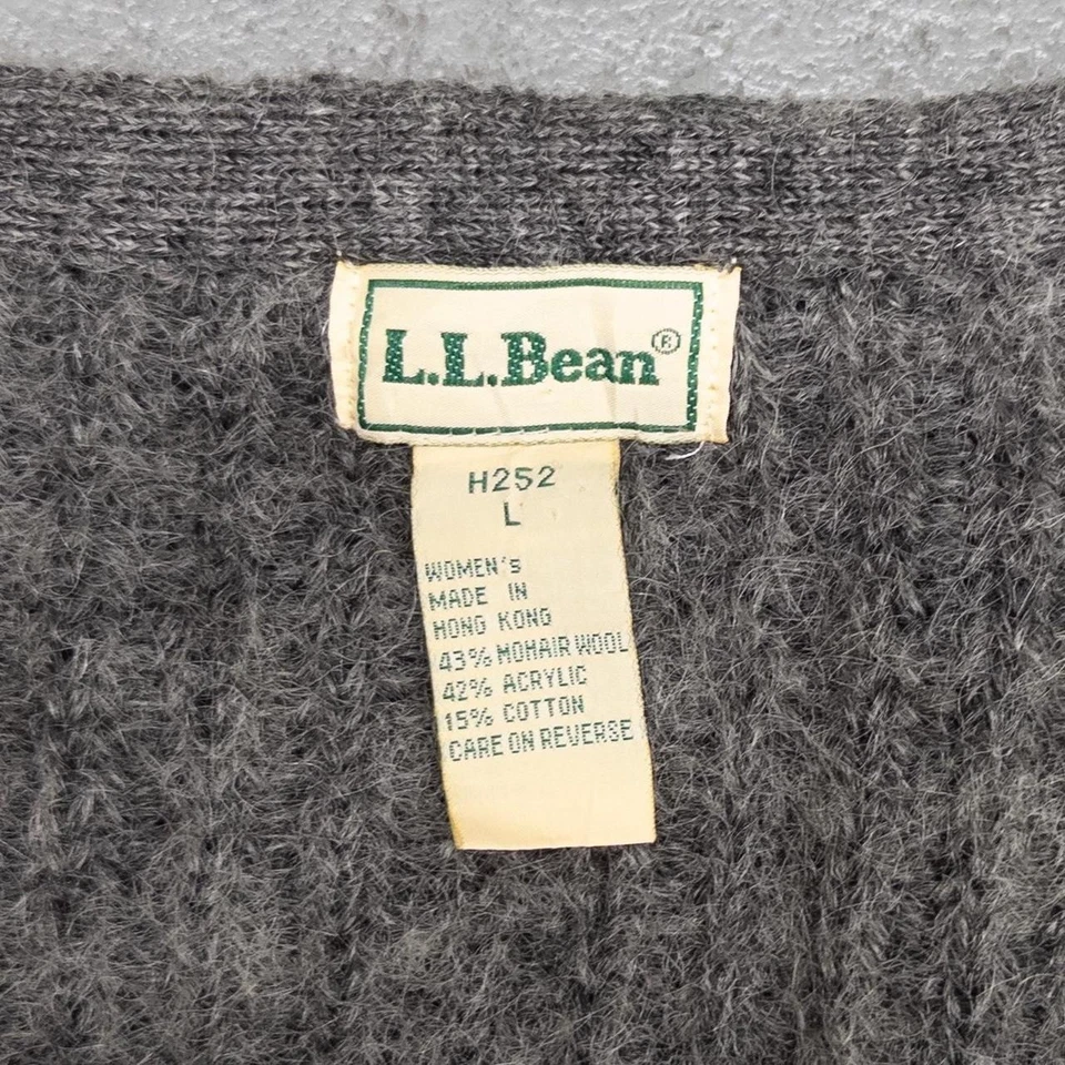 Cardigã suéter feminino vintage LL Bean mohair lã cinza grande - Imagem 3 de 4