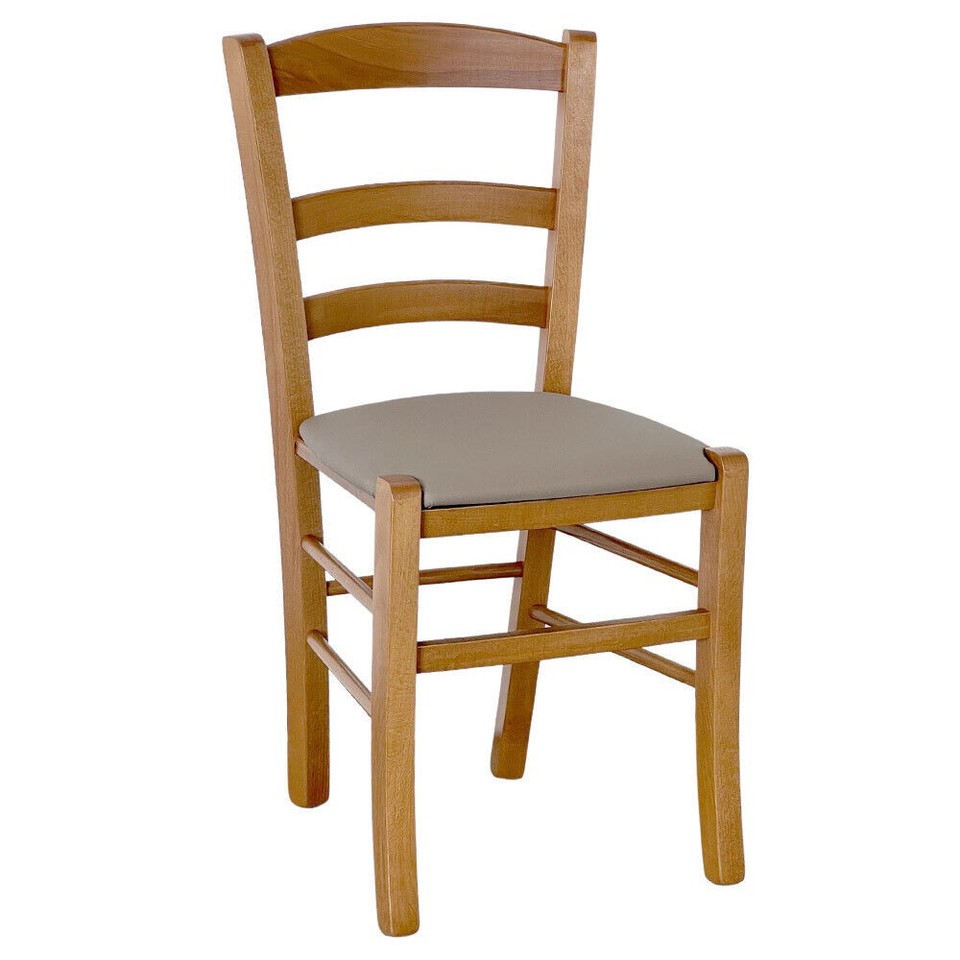 Chaise En Bois Paesana Noyer Clair Avec Assise Rembourrée En Similicuir