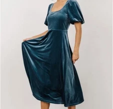 Baltic Born Nora Velvet Midi Dress Persian Blue Flowy Short Sleeve Size XL NEW