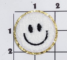 2" White Chenille Smiley Face Patch Happy Emoji Iron On