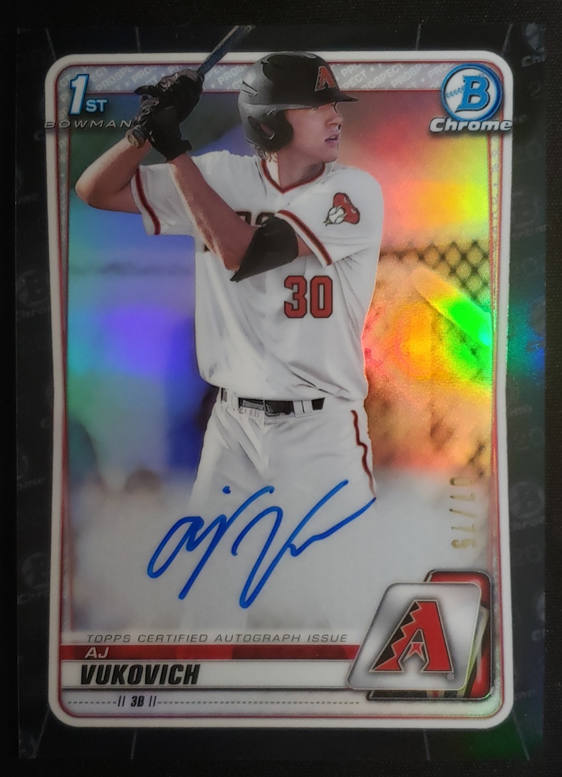 2020 Bowman Draft AJ VUKOVICH Chrome 1st BLACK /75 REFRACTOR AUTO RC Autograph