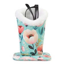 Plush Lined Eyeglasses Holder, Cute Magnetic PU Leather Glasses Blue Flower