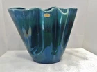 MCM Large Royal Haeger Pottery Bluegreen Drip Glaze Ruffled Vase 11” w/ Label
