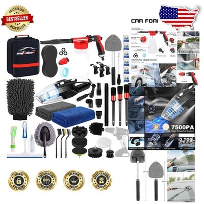 Pro 40pc Car Detailing Kit - Intense Suction Vacuum, Foam Sprayer, Wash Mitts