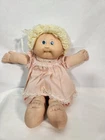 Vintage 1982 Cabbage Patch Kids Doll Blonde Yarn Hair Blue Eyes Pink Dress