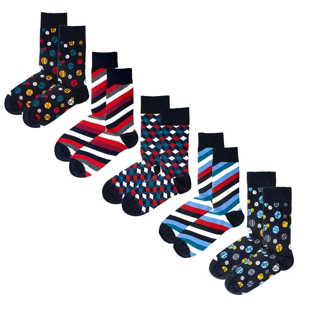 5-Pack Linear Luxe Organic Cotton Socks – Mens Crew One Size 7-11
