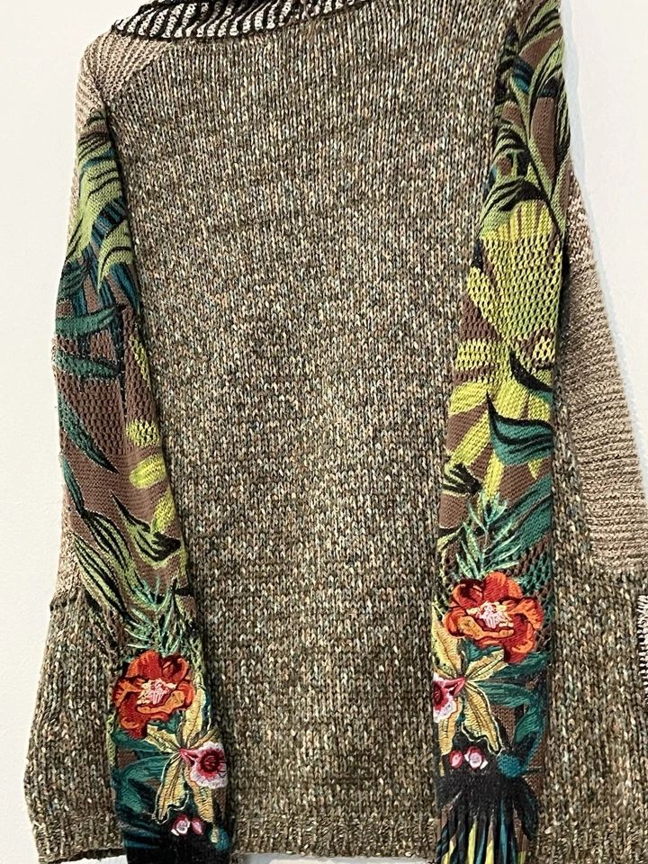 Cárdigan Desigual Multicolor Floral Cortina Talla Grande Frente Abierto Capa Artística Boho Foto 3 de 4