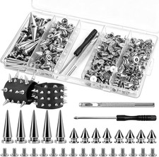 240 Pieces Multiple Sizes Silver Studs for Clothing, 3 Sizes Metal Studs and Spi