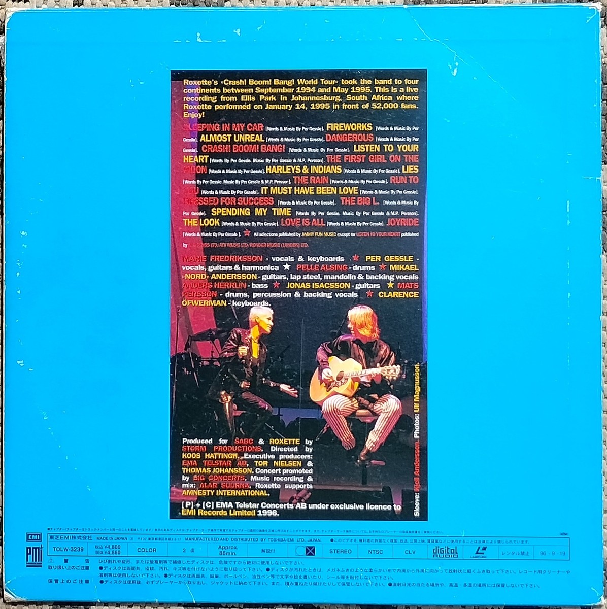 ROXETTE Laserdisc Crash Boom Live! Johannesburg Concert