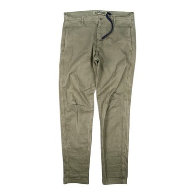 ASPESI Pants Mens 35 Green Chino Tapered Drawstring Slim Trouser Size 35x32