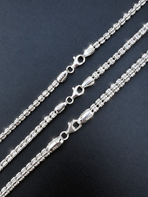 Echt 925 Sterling Silber Diamantschliff Fass Eis Gliederkette Halskette 4-5 mm ITALIEN