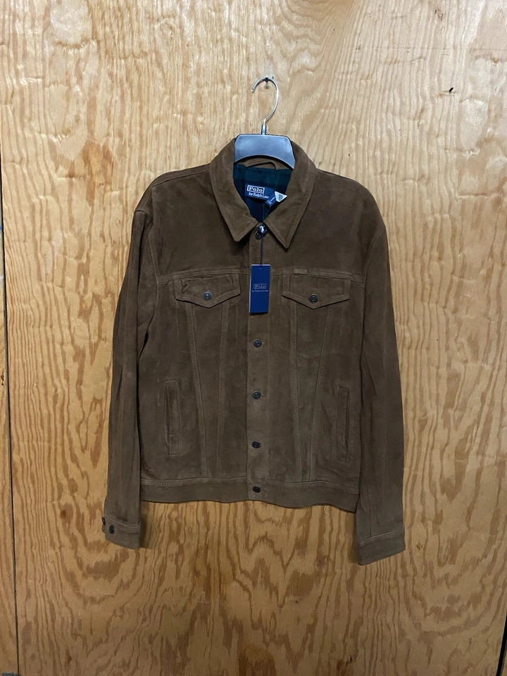 Polo Ralph Lauren Mens Icon Suede Trucker Jacket in Brown Size Large. $898 - Image 3 of 4