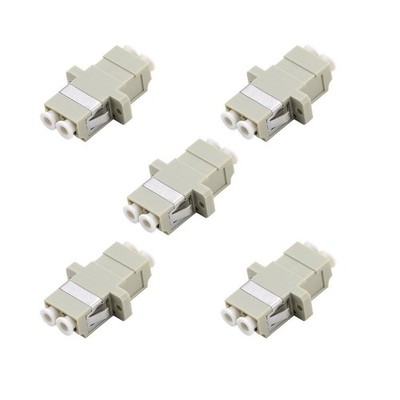 LC Fiber Optic Adapter - LC to LC Duplex Multimode Coupler - 5 Pack - Beige