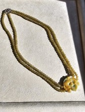 Certified Burma Grade A Jadeite Flower Pendant Yellow Bead Necklace