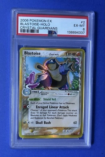 2006 Pokémon Ex Blastoise Holo Crystal Guardians #2 PSA 6 EX-MT
