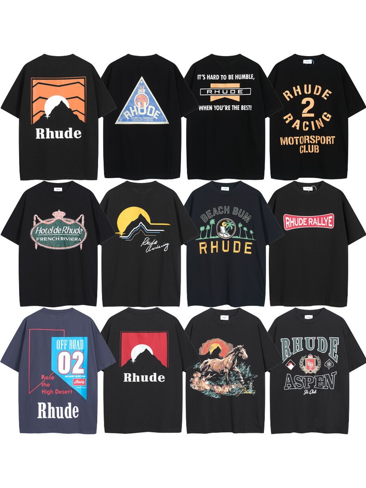RHUDE High Quality Cotton Short Sleeve Polo Shirt for Men and Women Sizes S-2XL