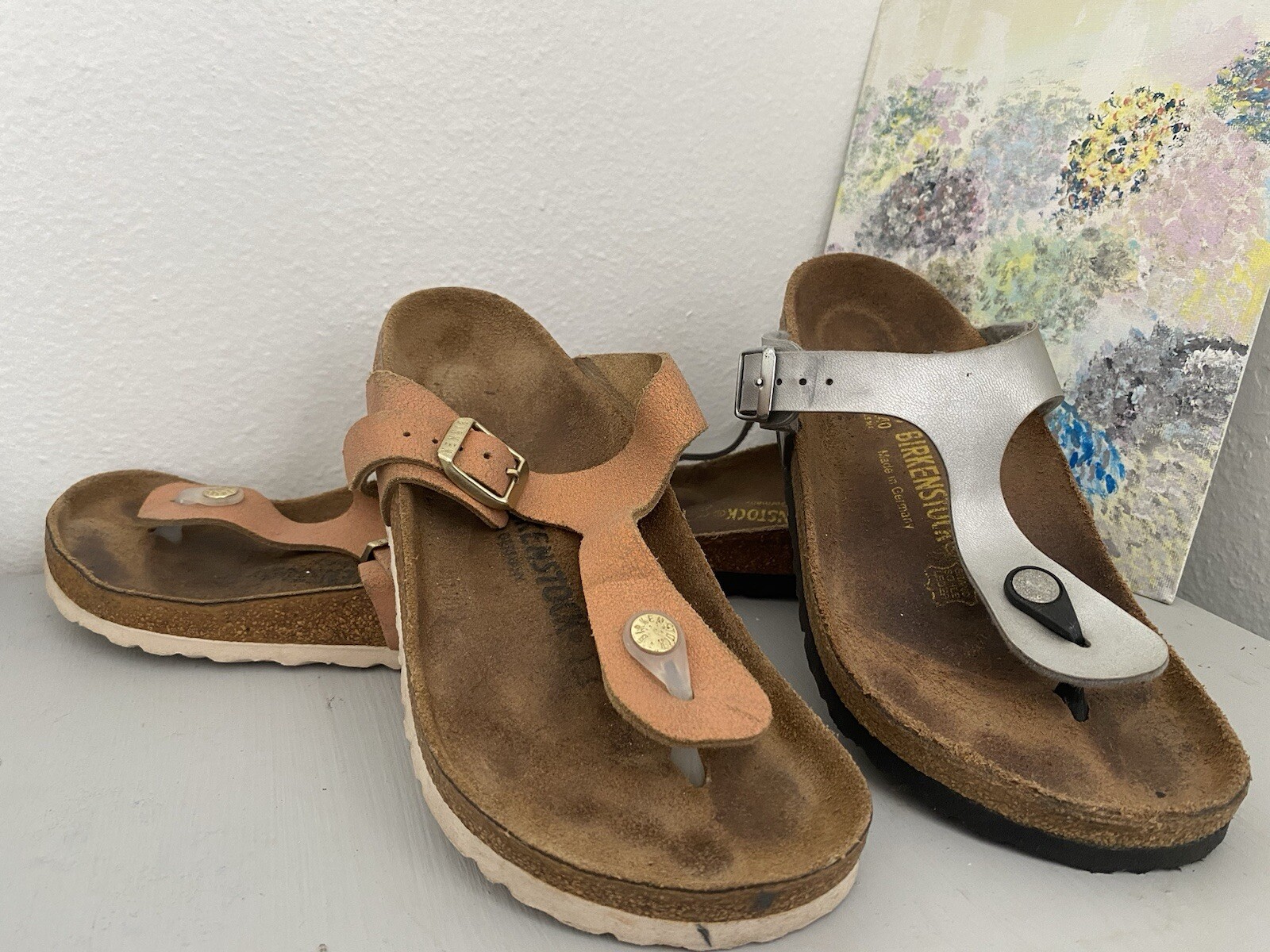 LOTTO 2 Birkenstock Gizeh usati donna 37 6 arancione e argento