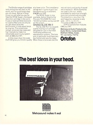 HIFIB4 ADVERT 11X8'' METROSOUND ORTOFON M15E RECORD PLAYER CARTRIDGE