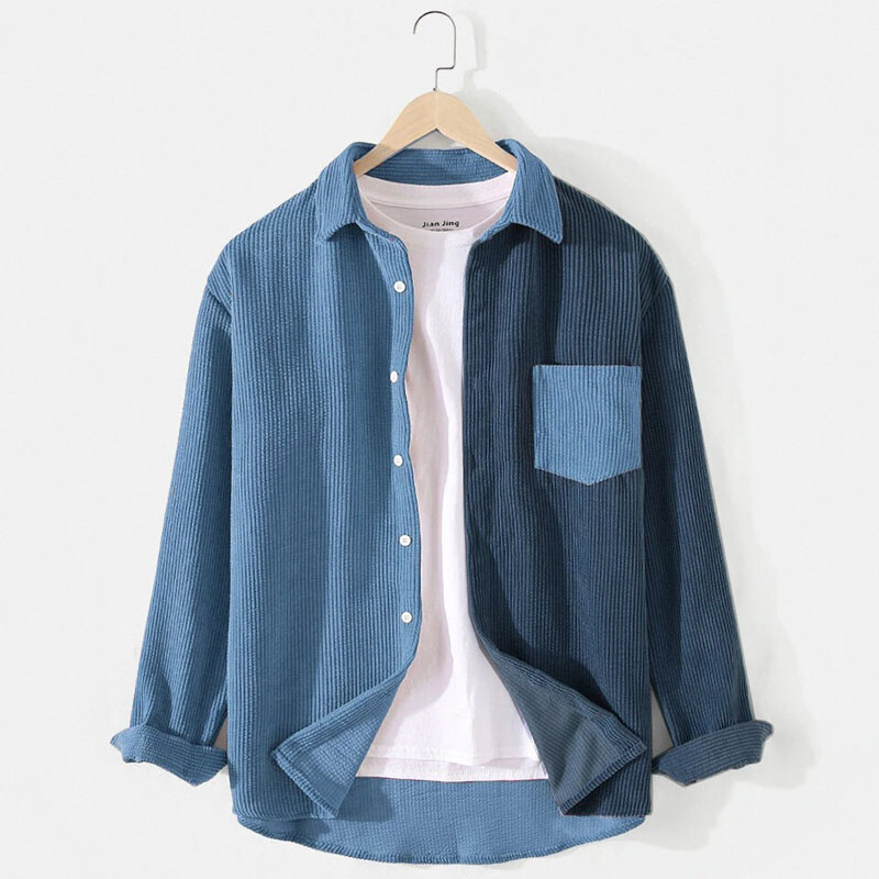 Men Spliced Corduroy Shirt Long Sleeve Jacket Autumn Button