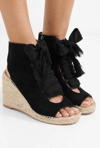 black lace up espadrille wedges