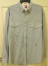 Vtg Tommy Hilfiger Men's Box Tag Blue Crest Button Front Shirt 100 Cotton Large