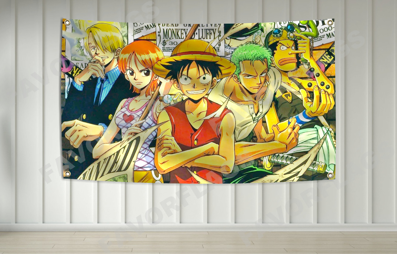 Bandera de una pieza 3X5 pies pancarta Luffy Zoro Nami manga decoración de habitación de coleccionistas