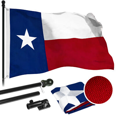 G128 6ft Aluminum Flagpole (Black) Texas Flag Spun Polyester 3x5ft