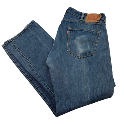 Levis 501 Mens 38x32 Button Fly Straight Leg Denim Jeans Medium Wash | eBay