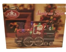 FG Square Santa On Train Colorful LED Lights Musical Hand Painted Polyresin 