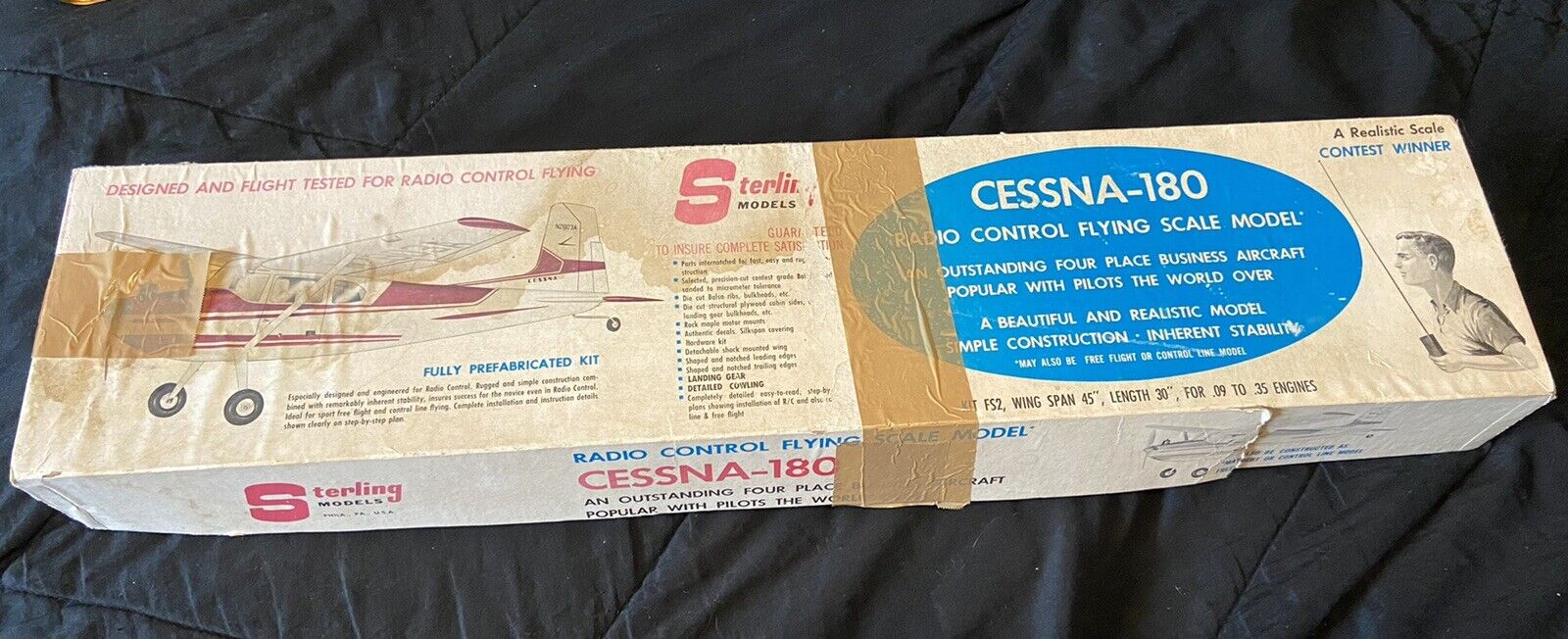 Sterling Cessna 180 Balsa Model Airplane Kit FS2-895 New Complete In Damage Box