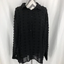 SHEIN Blouse Black With Pom Pom Polka Dot Sheer 2XL