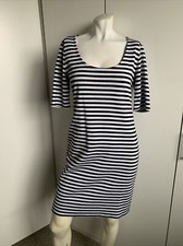 Ann Taylor medium sheath knit dress black/white striped short sleeve scoop neck