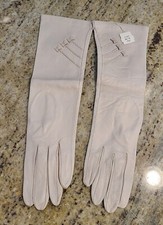 New Vintage Women Size S 7 Beige Soft Leather Formal 13" Long Gloves Bow Accent