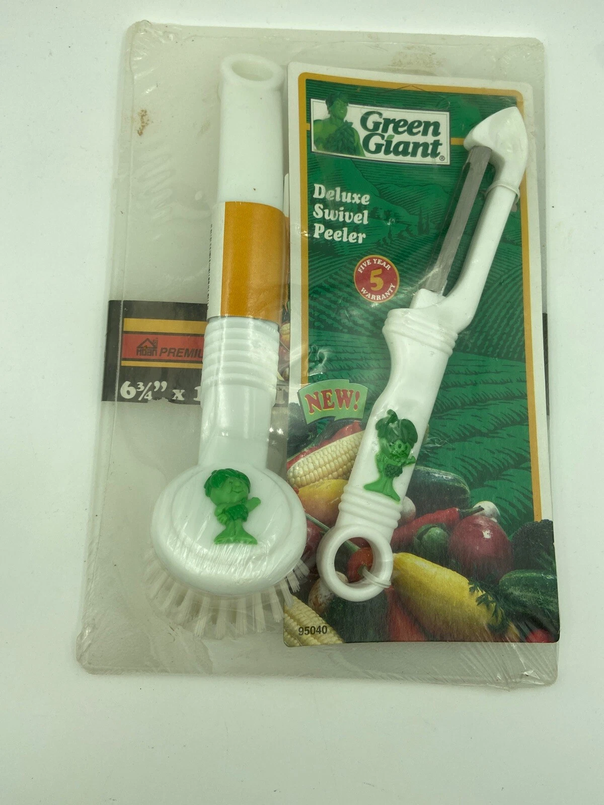 Vintage Green Giant Utensil Set Deluxe Peeler Scrub Brush Cutting Board Nos