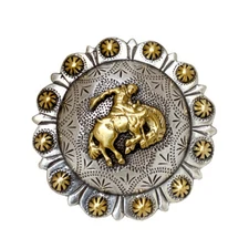 WESTERN HORSE TACK GOLD BRONC RIDER BERRY SADDLE CONCHO SIZE 2-3/8" screw back