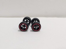 1/64 Scale 10.8mm Black 5 Spoke w Red Lip Real Rider Style Wheels and Tires