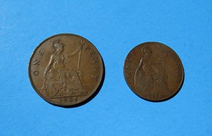 Lot-2-UK-Coins-1922-Half-Penny-and-1936-One-Penny-Great-Britain-Bronze-Coin