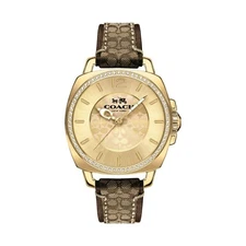 COACH 14503150 BOYFRIEND BROWN SIGNATURE LEATHER GOLD STEEL PAVE WOMEN'S WATCH