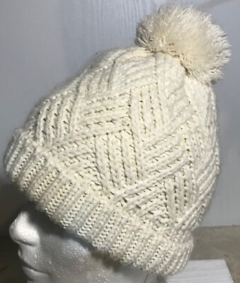 Zara Womens Cream Knit Beanie Hat With Pom Pom | eBay display picture 1