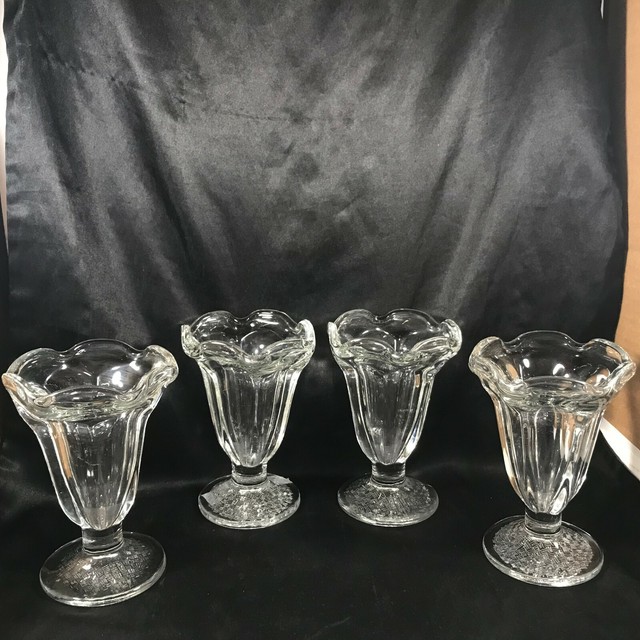 Set of 4 Vintage Heavy Clear Glass Tulip Ice Cream Parlor Dessert Glasses C eBay