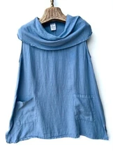 Match Point USA Women's Medium Blue Linen Sleeveless Tunic Pull Over