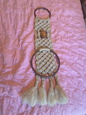 Vintage 70s Cream Macrame Wall Hand Towel Holder Bathroom Hanging